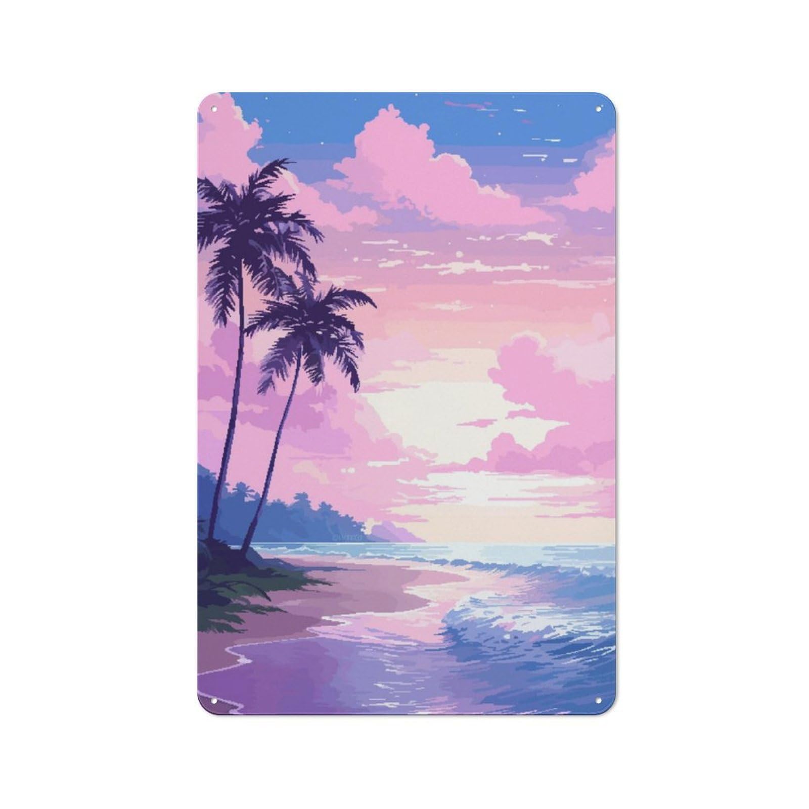 Junmoney Hawaii Sunset Pixel Art For Lounge Or Reading Corner, Rustic Tin Sign 30X20cm, For An Autumn Update To Lounge And Reading Corner