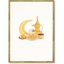 Framed Ramadan Food Poster Canvas Print Art Modern Art Print Wall Art for Living Room Home Decor Pictures Decoration Exquisite Dessert Pictures Wall Decor (Gold Framed,12" Lx16 W)