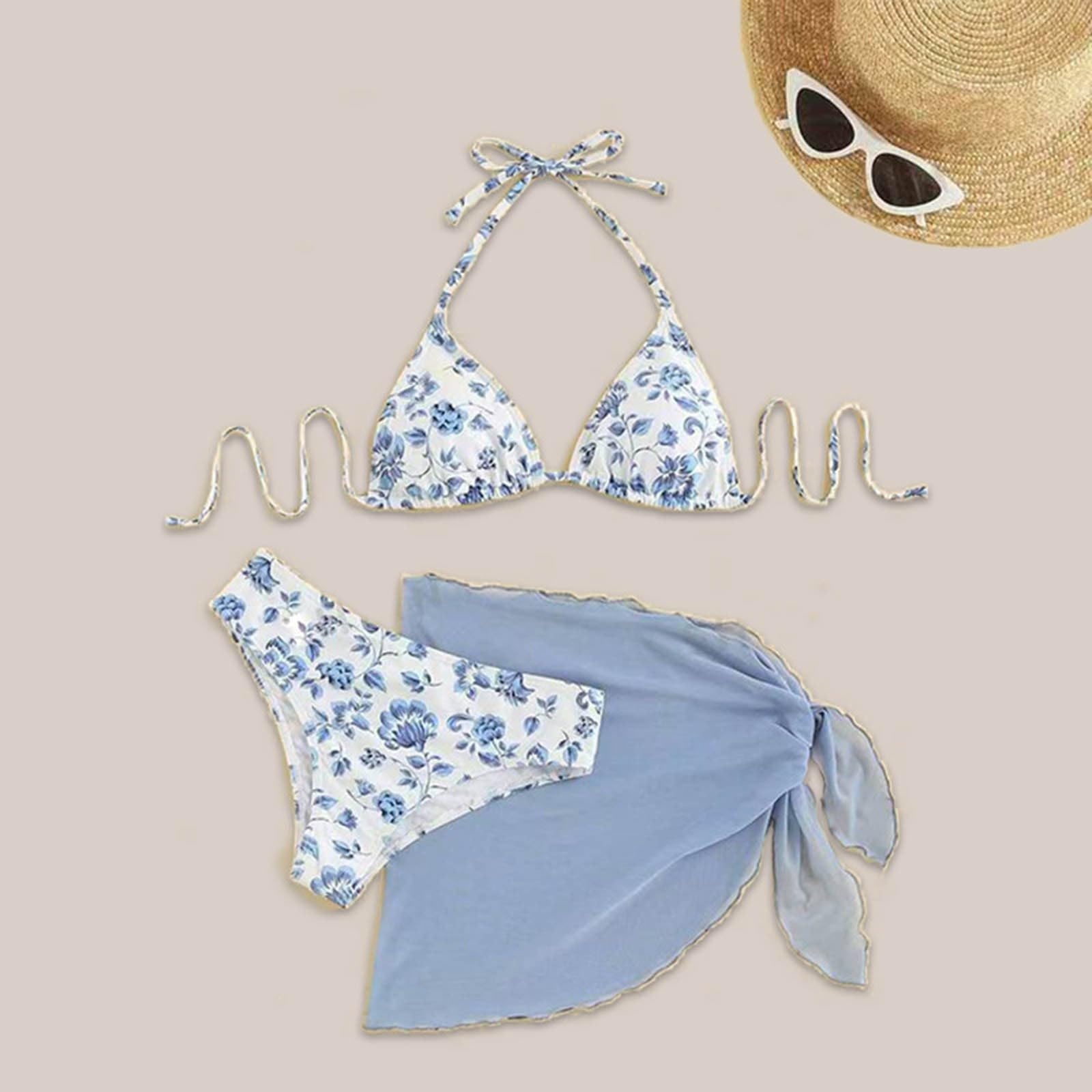 Traje de baño tankini para mujer, conjunto de bikini de 2 piezas con cubierta de delantal de encaje, traje de baño para playa, piscina, verano, elegante, cómodo, azul, XL