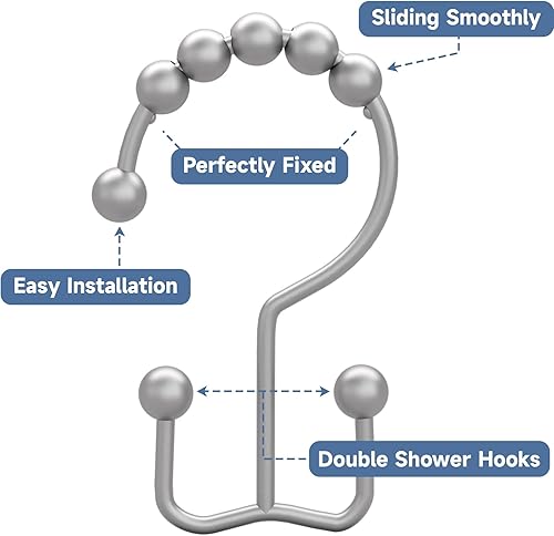 Miniatura 3 de Titanker Ganchos para cortina de ducha, ganchos de ducha de metal resistente al óxido, ganchos de ducha de doble deslizamiento para cortinas de