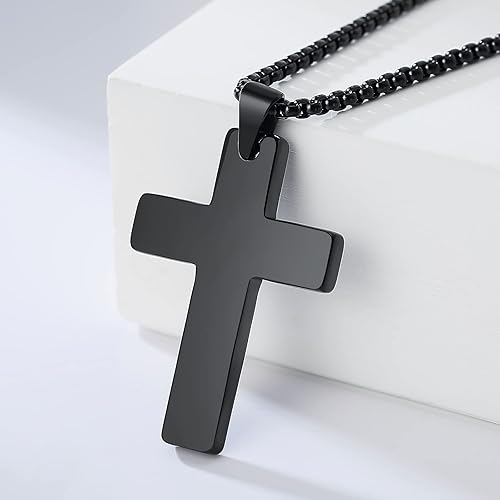 Miniatura 2 de Cross Necklace for Men Women,Silver Black 14K Gold Stainless Steel Plain Cross Pendant Necklace,Simple Jewelry Gifts Cross Chain Necklace for Men