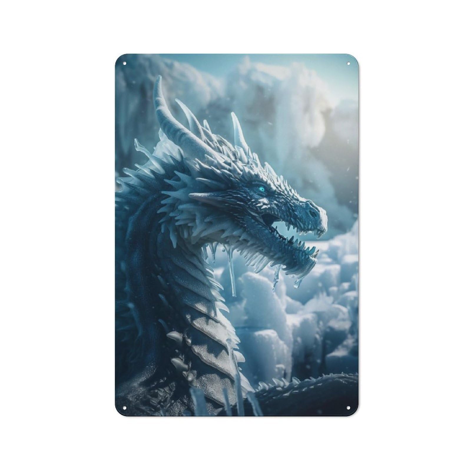 Junmoney Blue Ice Dragon Vintage Tin Sign 30X20cm With For Guest Room Or Hallway, Suited To Wall Displays In Guest Rooms And Hallways