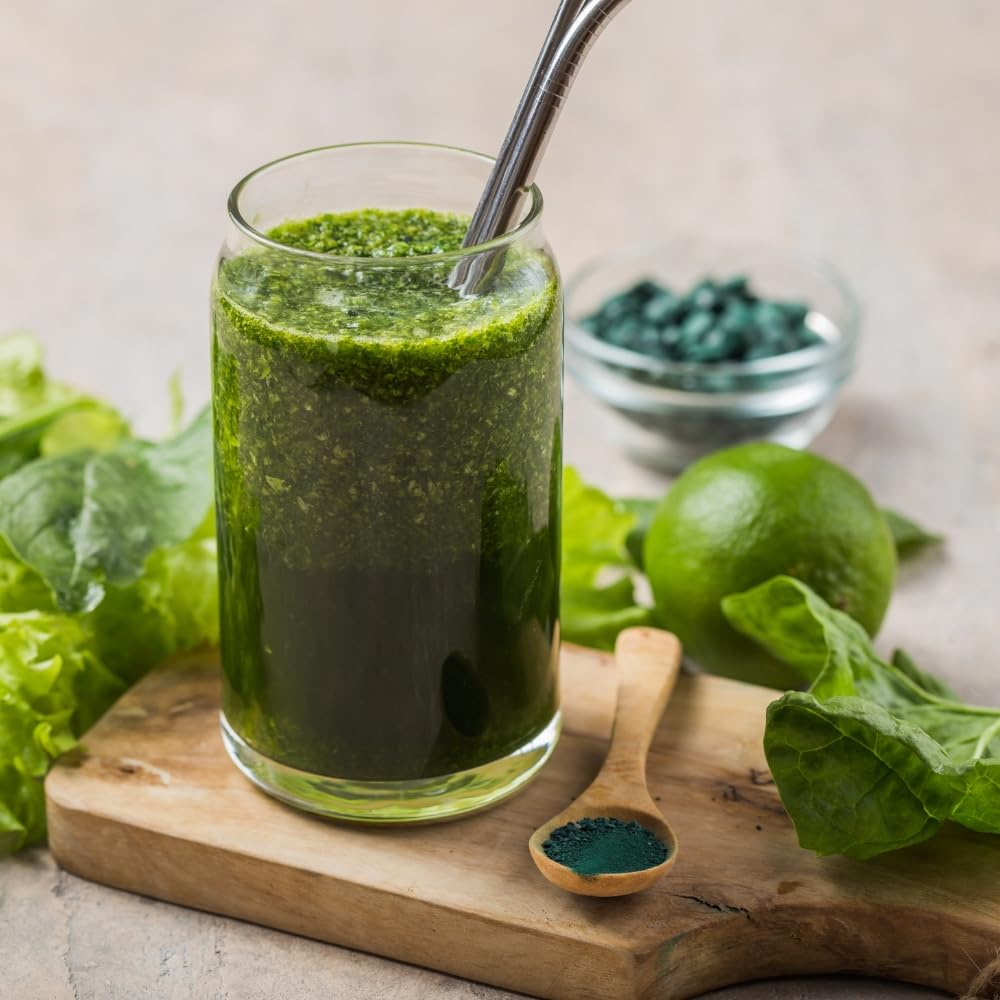 Green Tahr Espirulina en Polvo Ecológica 750g, 100% Alga Spirulina Apta para Veganos, Sin Gluten, Sin Aditivos, Alto Contenido en Proteínas 55%