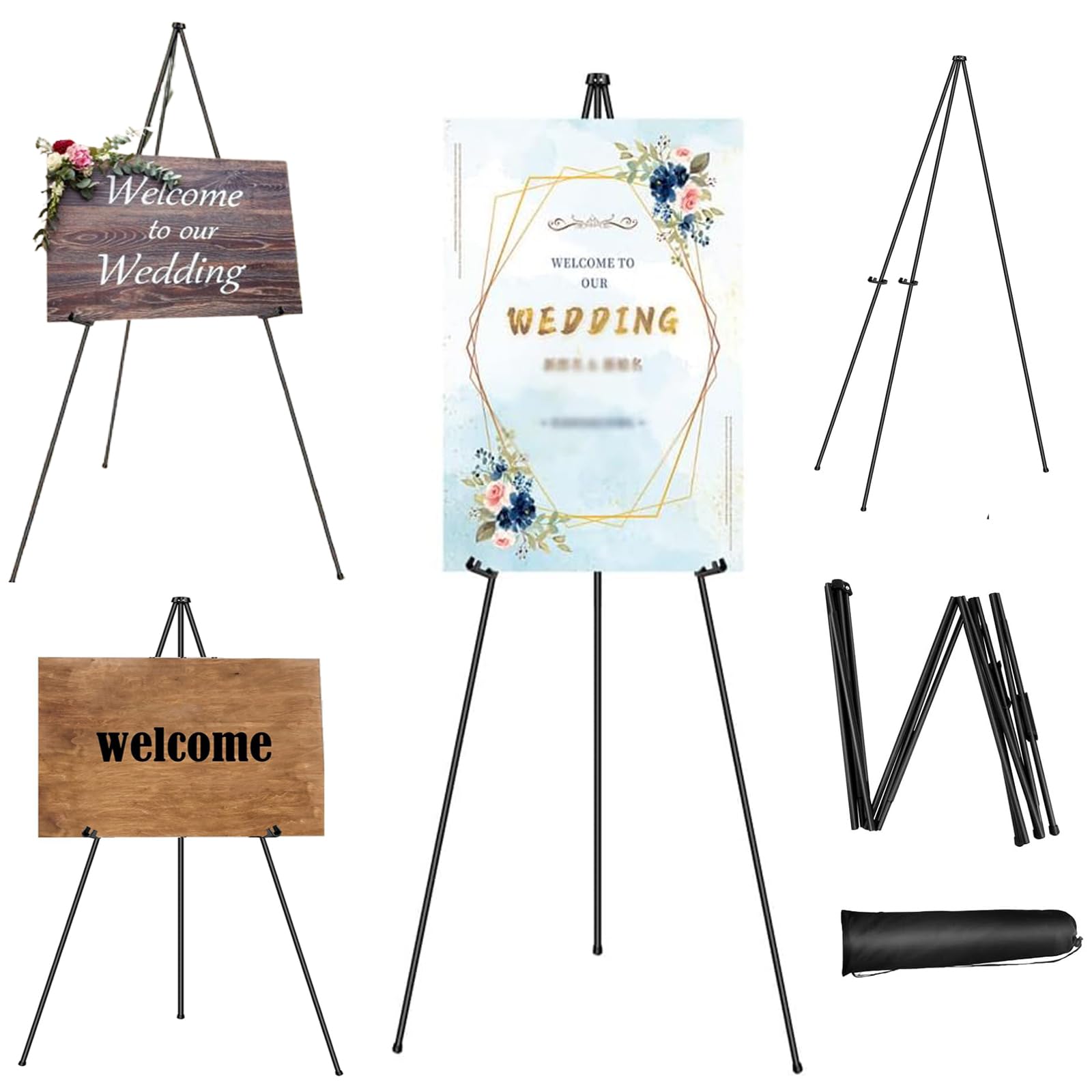 Display Easel Stand for Wedding Sign & Poster, Portable Folding Large Easel Floor Art Easel with Carry Bag, Adjustable Display Painting Easel, Tripod & Canvas Stand Art Easels for Welcome Sign Stand