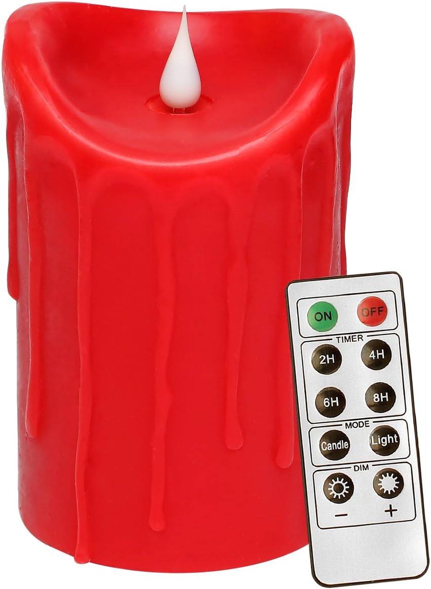 GiveU 3D Flameless LED Pillar Candle with Remote Control, Battery Operate for Wedding and Home Decoration, 3.5x5.25, Red