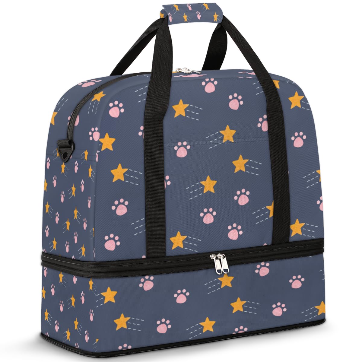 Bolsa de viaje plegable con estampado de estrellas de patas, bolsa de fin de semana de 47 litros con funda de carrito para deportes gimnasio viajes, multicolor, 47L, Bolsa de viaje