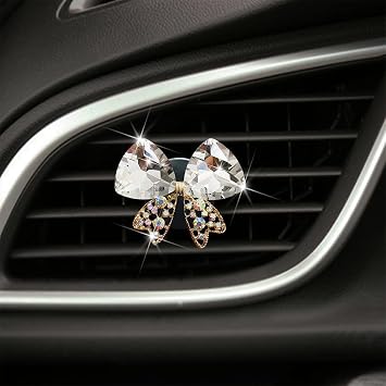 Bling Bow Vent Clips Crystal Bow Knot Car Diffuser Rhinestone Accessories Women Car Interior Decoration Clips for Air Fresheners White