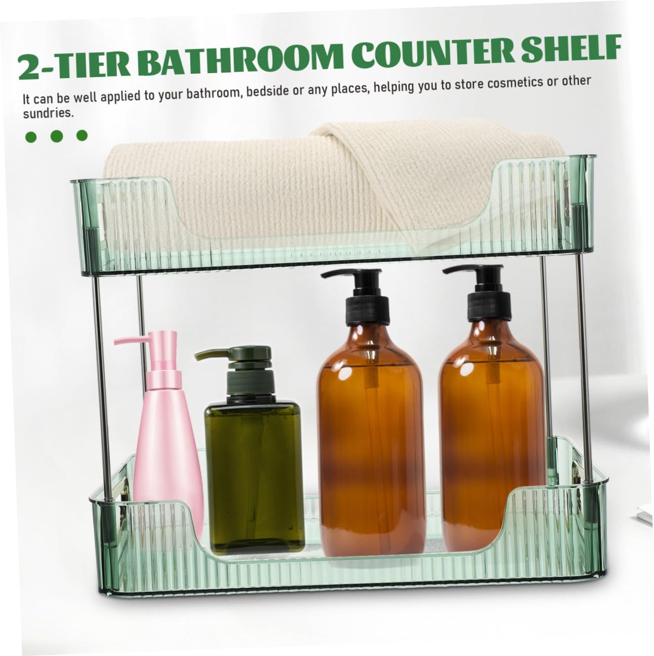 2-Tier Bathroom Counter Shelf Organizer Versatile Vanity Storage for Makeup and Toiletries Green Countertop Organizer for Bathroom and Dressing Table