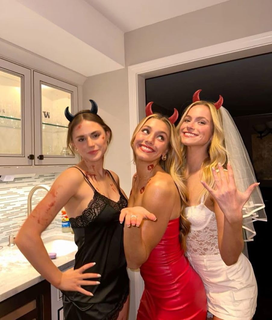 Glitter Devil Horns Headband Red Devil Ears Headband Devil Costume Accessories for Women Men Halloween Cosplay Party - Image 7