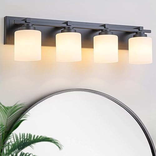 Miniatura 20 de 1 Lámpara Moderna para Baño sobre Espejo, Luces de Tocador Cromadas para Apliques de Pared de Baño con Pantallas de Vidrio Blanco Lechoso, Casquillo