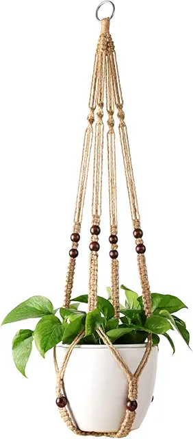 Mkouo Macrame Plant Hanger - Jute Rope Indoor Outdoor Hanging Basket