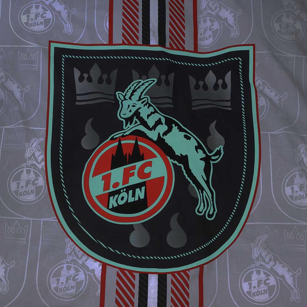 1. FC Köln Wende Bettwäsche - Logo + Stadtwappen - nachtleuchtend 2-teilig 135 x 200 cm - Plus Lesezeichen Wir lieben Fußball
