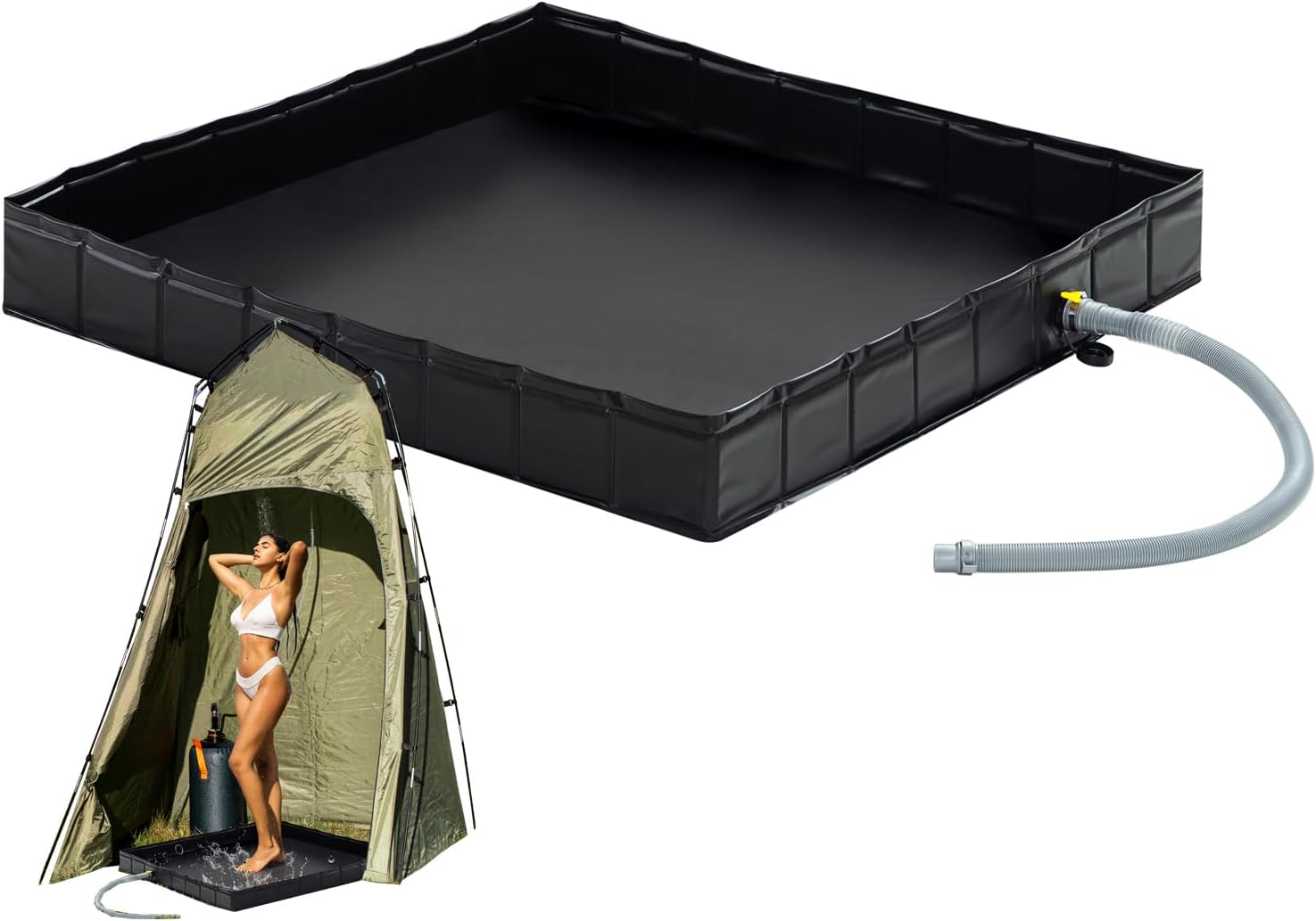 Portable Shower Pan, 41" x 41" x 5" Foldable Shower Base & Basin Floor with Detachable Drain Pipe, Ideal for RV, Outdoor,Indoor Shower Stall Enclosures