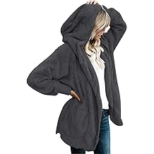 Womens Fuzzy Jacket Hooded Cardigan Open Front Sherpa Coat Outwear with Pockets