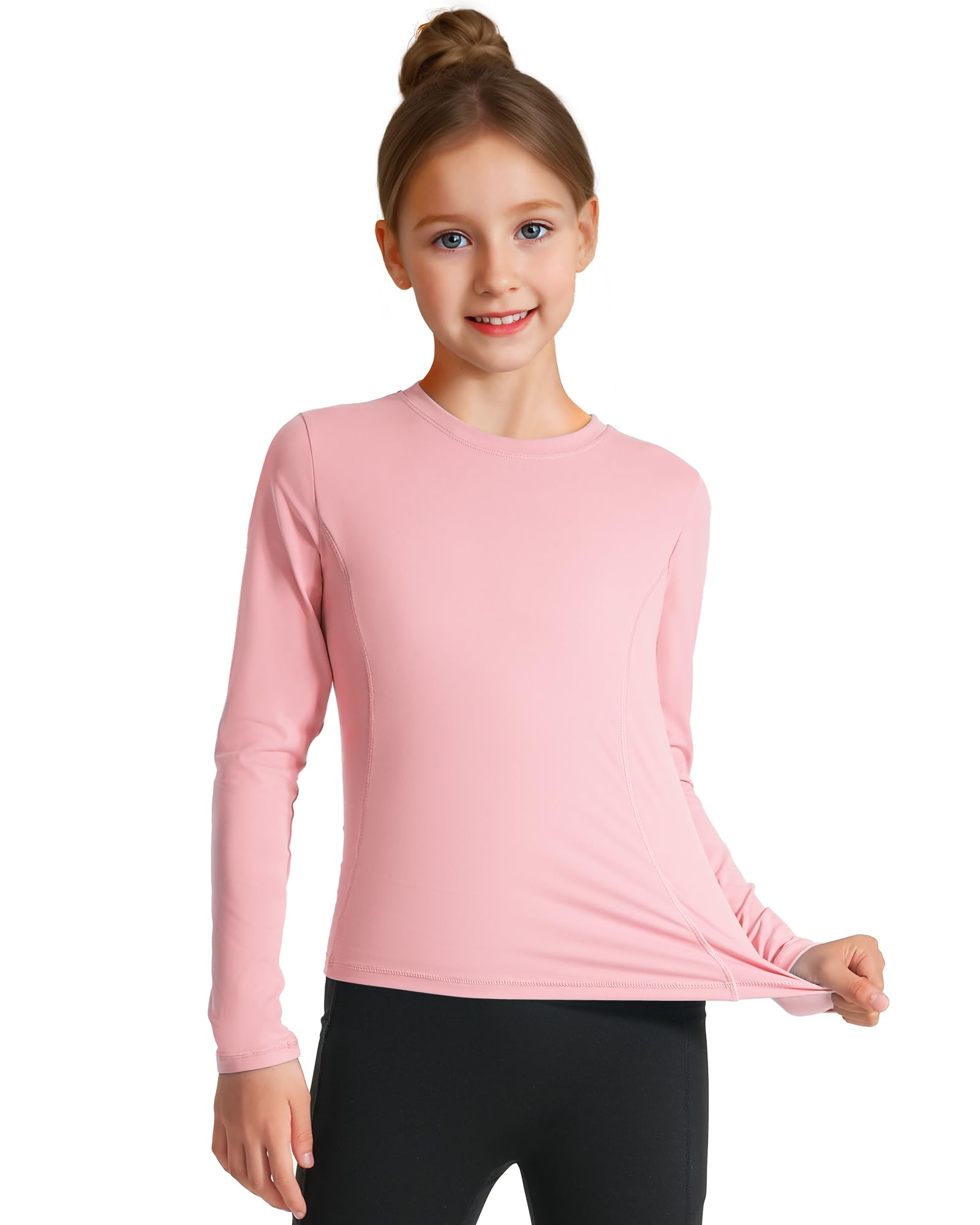 HASMES Girls Long Sleeve Athletic Shirts Kids Quick Dry Cheer Yoga Tops