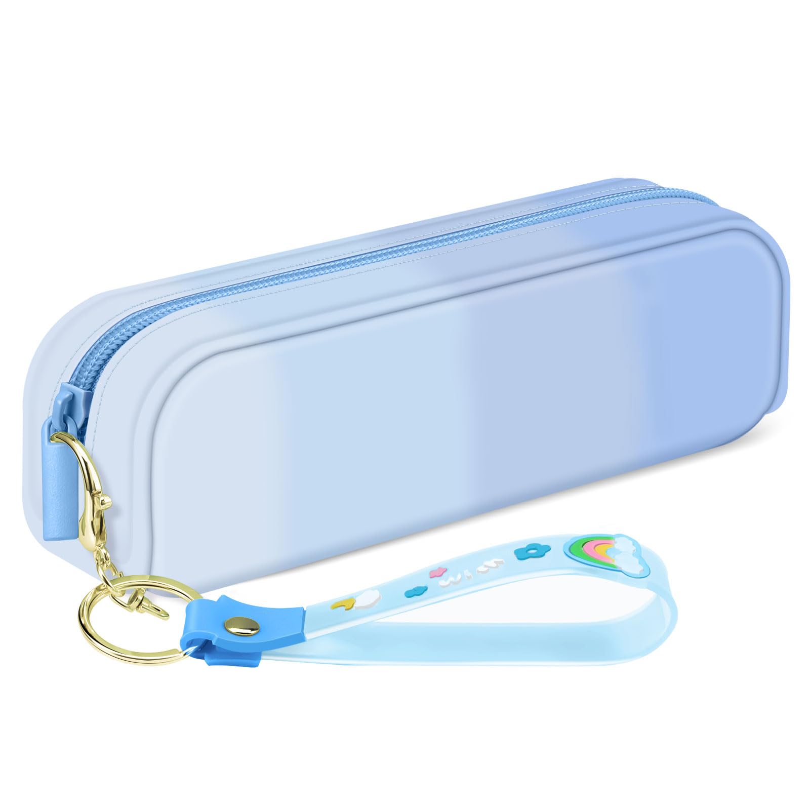 FINPAC Estuche Escolar de Silicona con Pulsera, Gran Capacidad Bolsa de Lápices con Cremallera, Portalapices Organizador para Niños Adolescentes Estudiantes, Neceser Maquillaje para Niñas, (Azul)