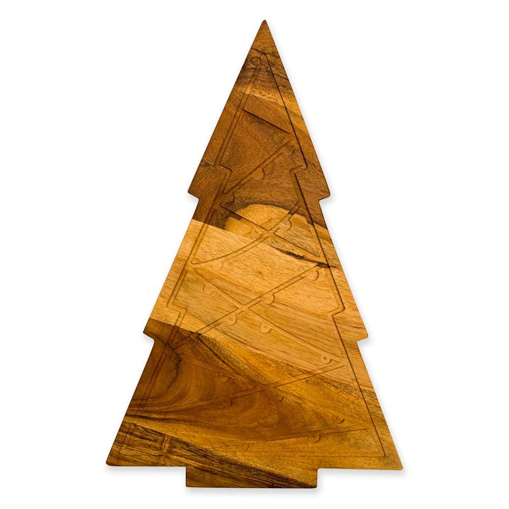 Affinity Decor Organic Acacia kitchen Cutting Chopping Charcuterie Board Platter for Butcher Block Cheese and Vegetables (Lighting Christmas Tree Board 15"L x 9"W)