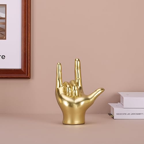 Miniatura 10 de DOVDOV Estatua de gesto "I Love You", detalles de decoración del hogar con gestos negros y dorados, decoración de escultura de mano de arte moderno,