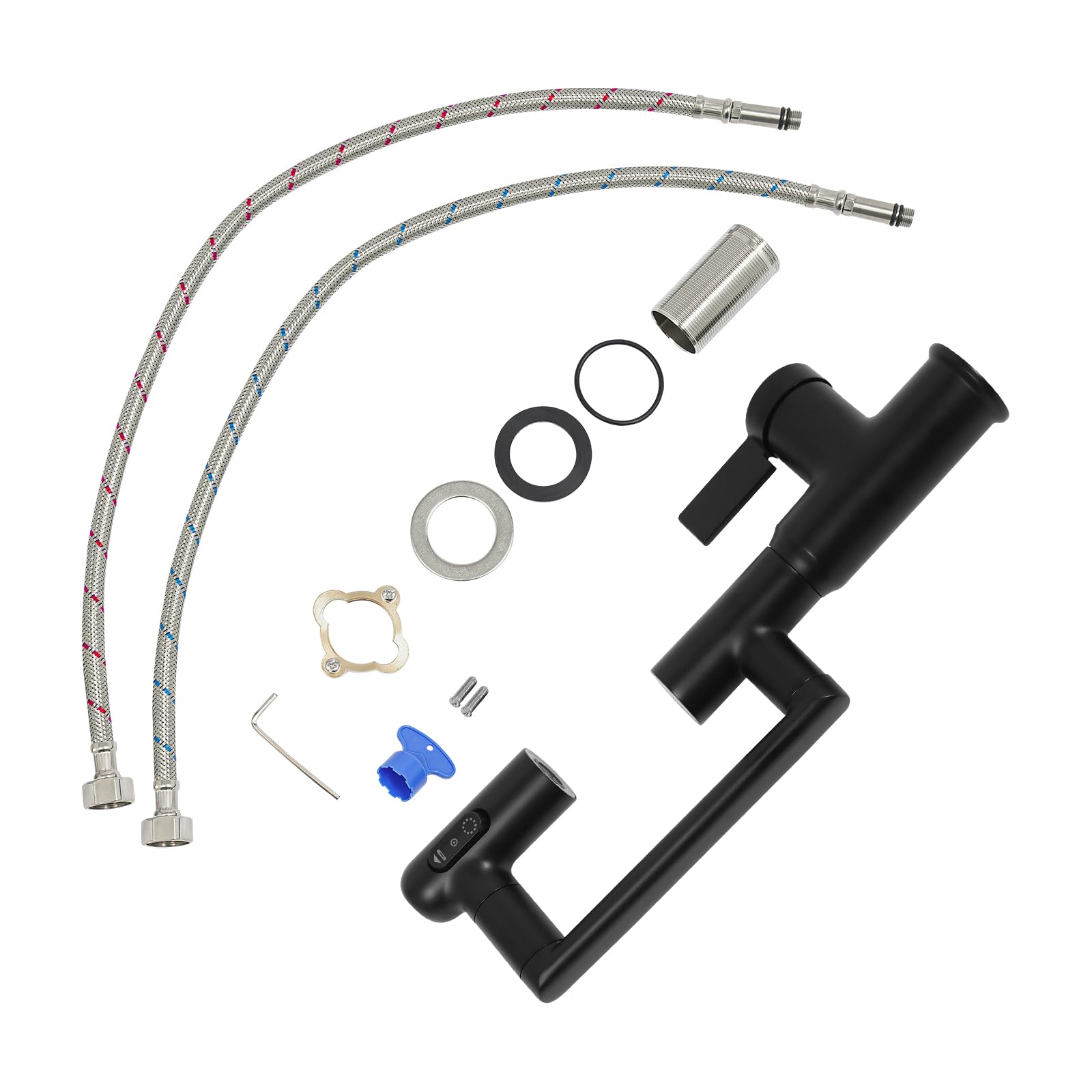 Grifo giratorio de cocina con indicador de temperatura LED, 3 modos de salida de agua, grifo de latón multifuncional para apartamentos, baños, cocina (negro)