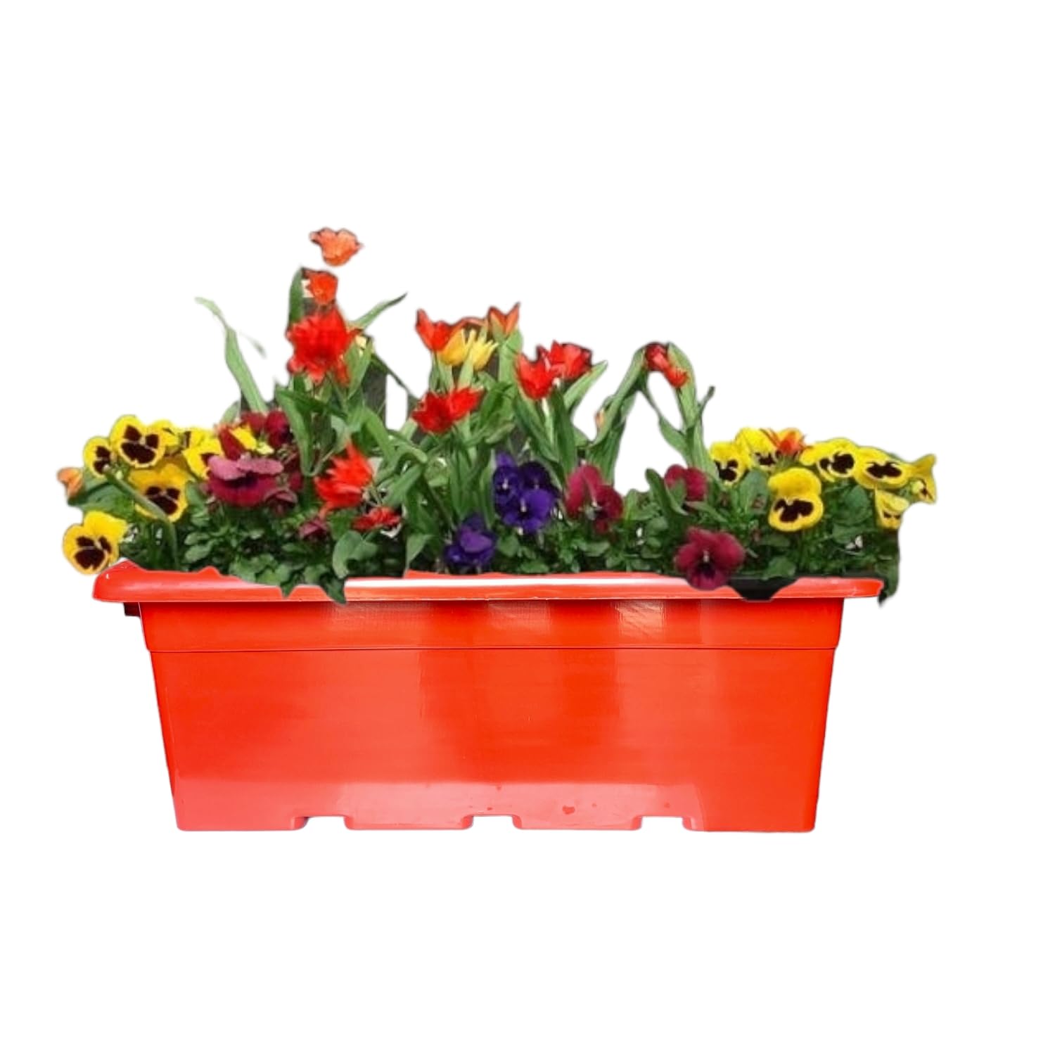 YK Plastics Window Planter (Pack of 4) 24inch Rectangular Flower Pot/Pots for Plants/Planters for Home Decor/Garden Decoration Items for Balcony/Flower Pot for Living Room(red)