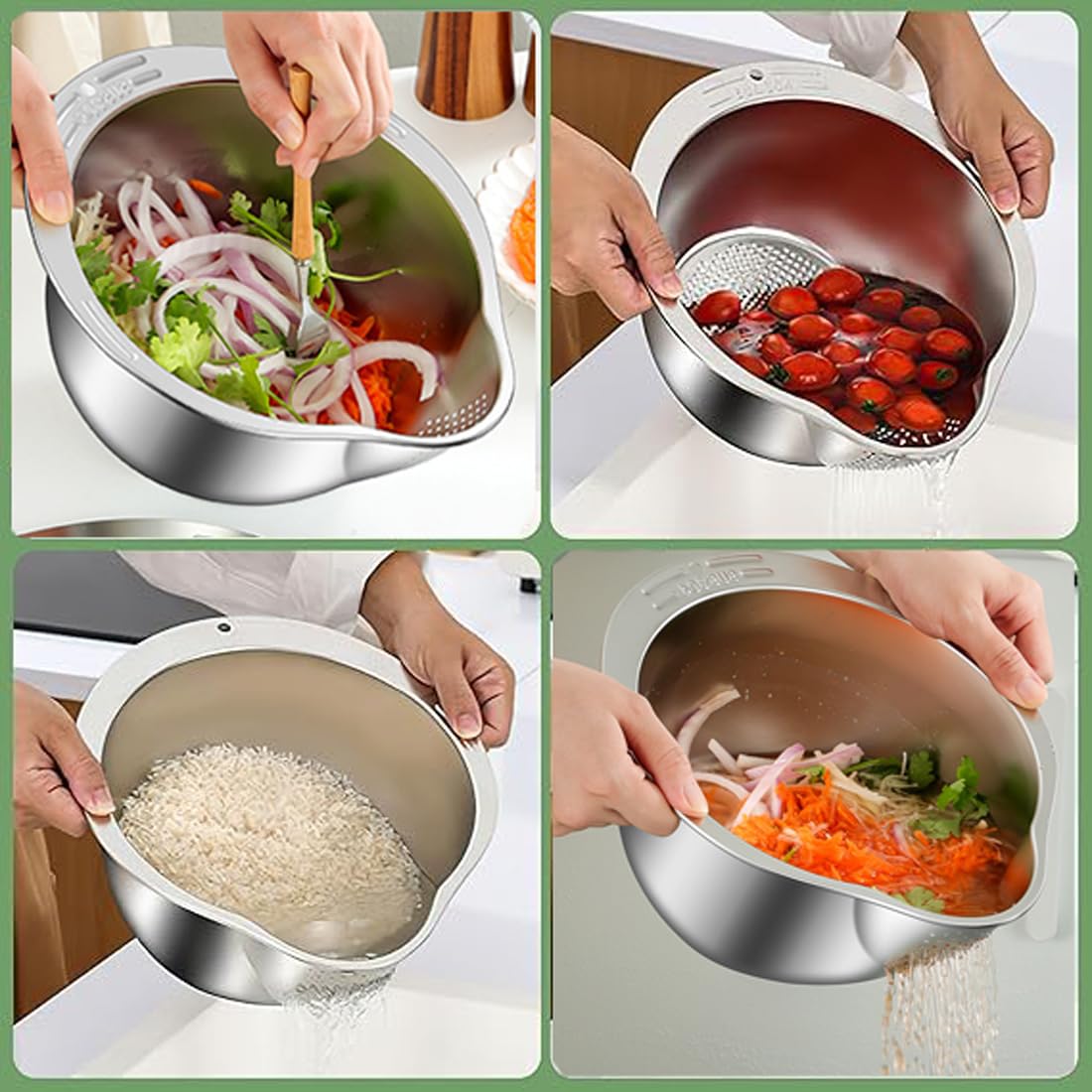 Passoire à riz en acier inoxydable avec bec, passoire multifonctionnelle pour pâtes, quinoa et fruits