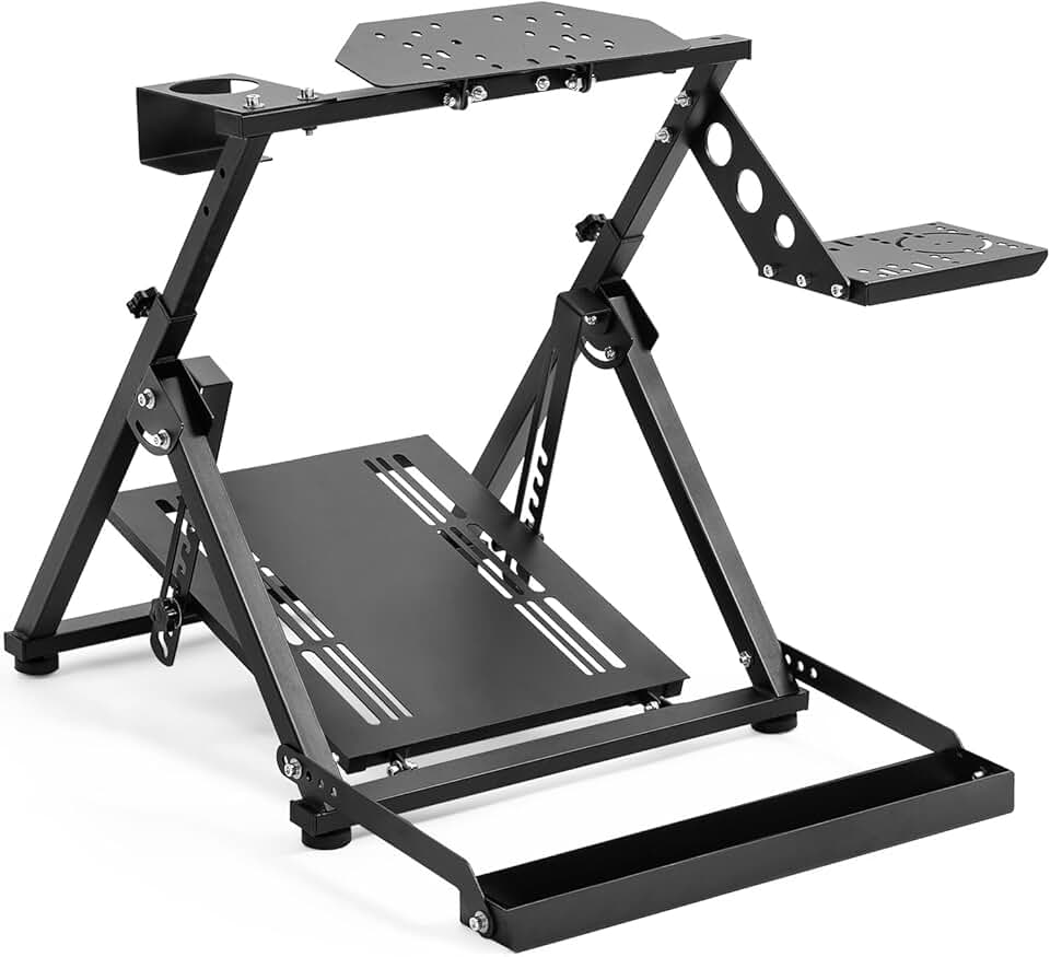 Marada Suporte de volante para escritório com compartimento para cartões, suporte para volante de corrida, cabine com estrutura em X, compatível com PC Xbox e PC Xbox
