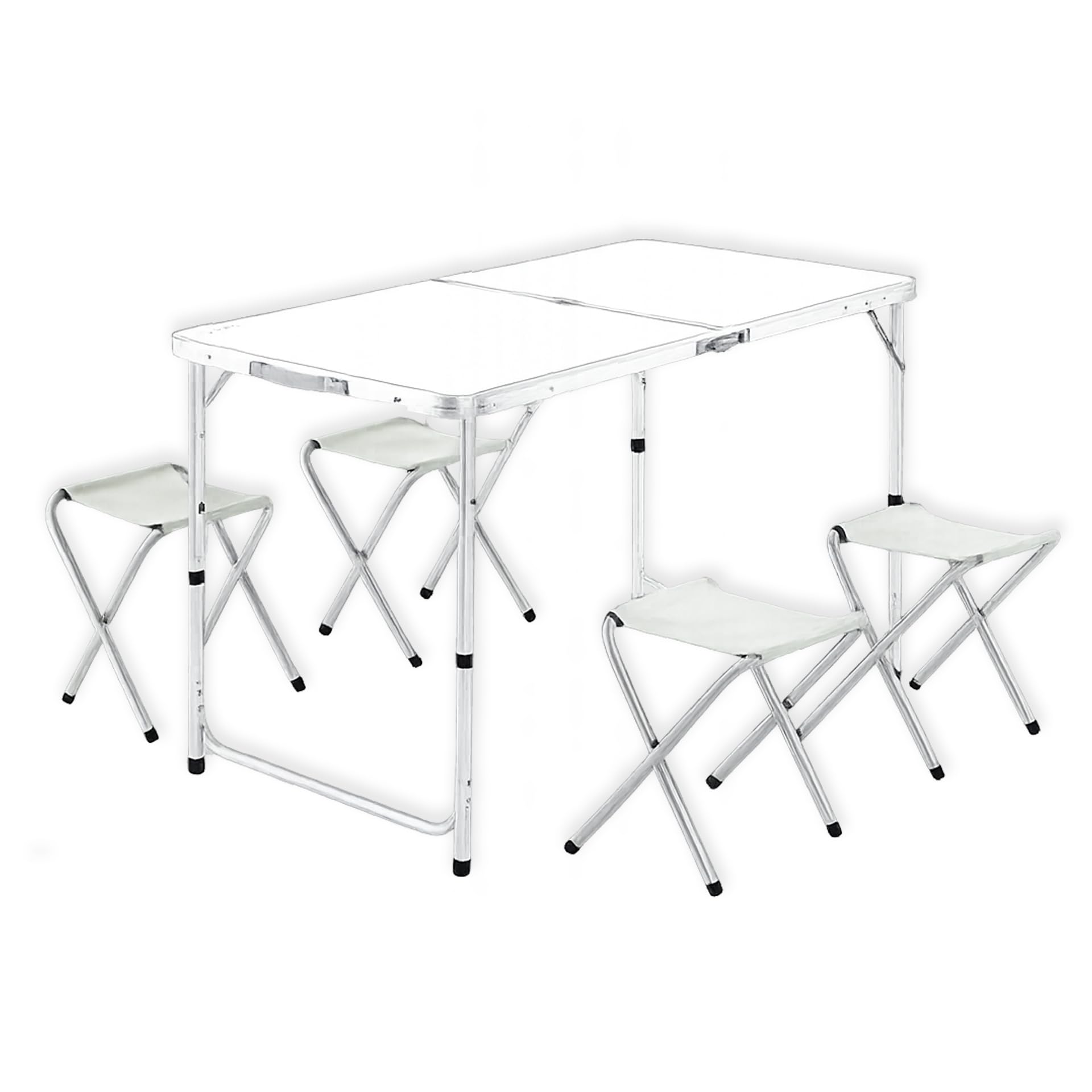 Weida Mesa Plegable Portátil con 4 Taburetes de Lona | Ideal para Camping, Playa, Pesca y Picnic | Diseño Compacto y Resistente | Montaje Rápido y Sencillo | Cómoda y Espaciosa | Color Blanco