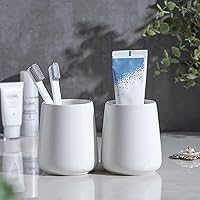 Vista 4 de Soporte de cepillo de dientes blanco para baño - Soportes de cepillo de dientes de cerámica, taza de cepillo de dientes y organizador de pasta