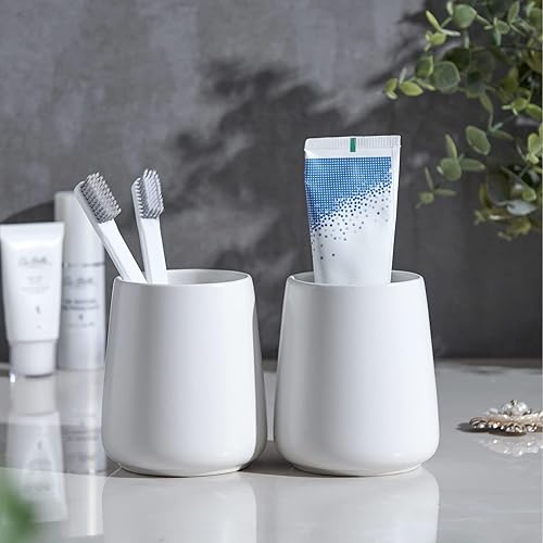 Miniatura 4 de Soporte para cepillos de dientes blanco para baño, soporte de cerámica para cepillos de dientes, taza de cepillo de dientes y organizador de pasta