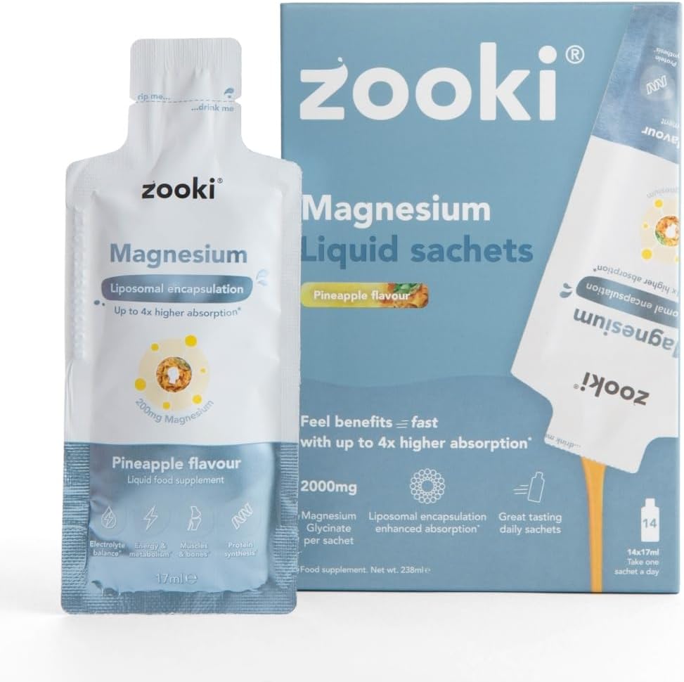 Liposomal Magnesium Glycinate Liquid Sachets, High Strength Magnesium Supplement, Liquid Magnesium for Muscle Relaxation Sleep & Energy Support, Vegan Sachets (Pineapple, 14 Servings)