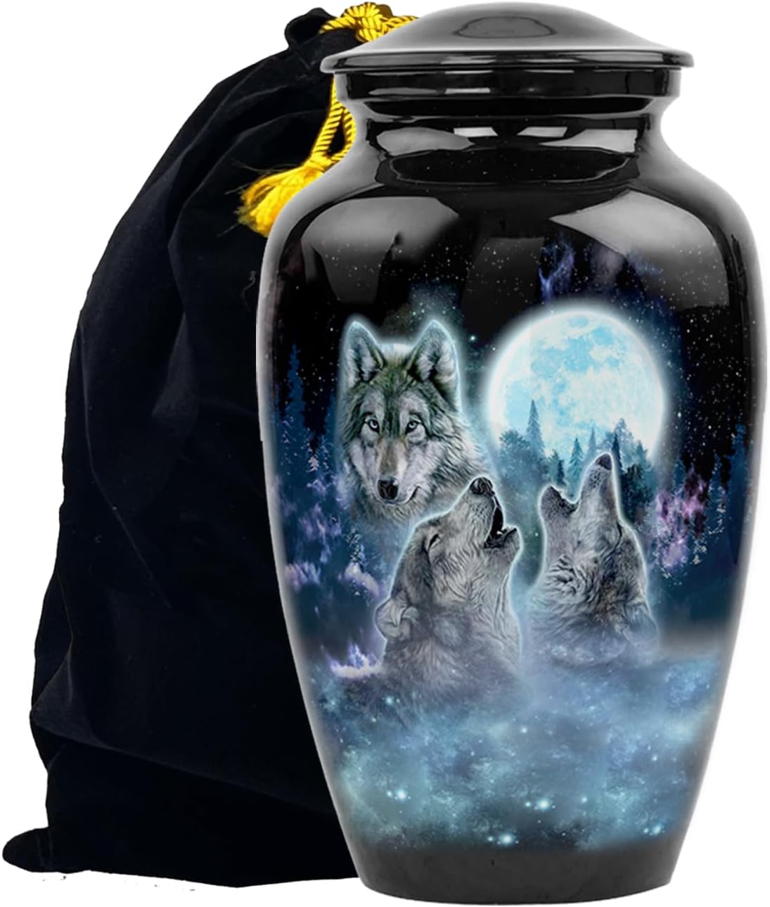 Wolf urn, Adult Cremation Urns for Ashes- Adult Classic 3 Wolves Cremation Urn for Human Ashes, Completely Handicrafted Wolves Howling at The Moon Adult Urn