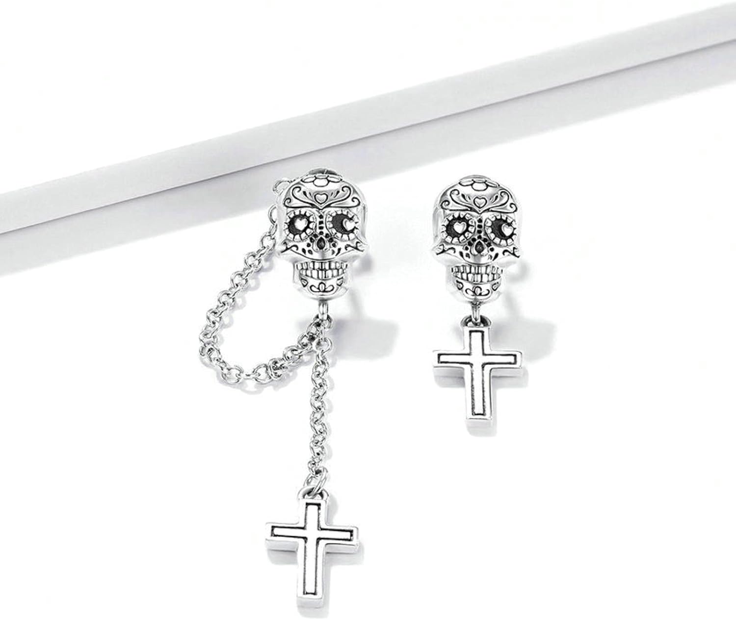 925 Sterling Silver Zircon Skull Cross Stud Earrings Women Oxidized Party Halloween Fine Jewelry Gift