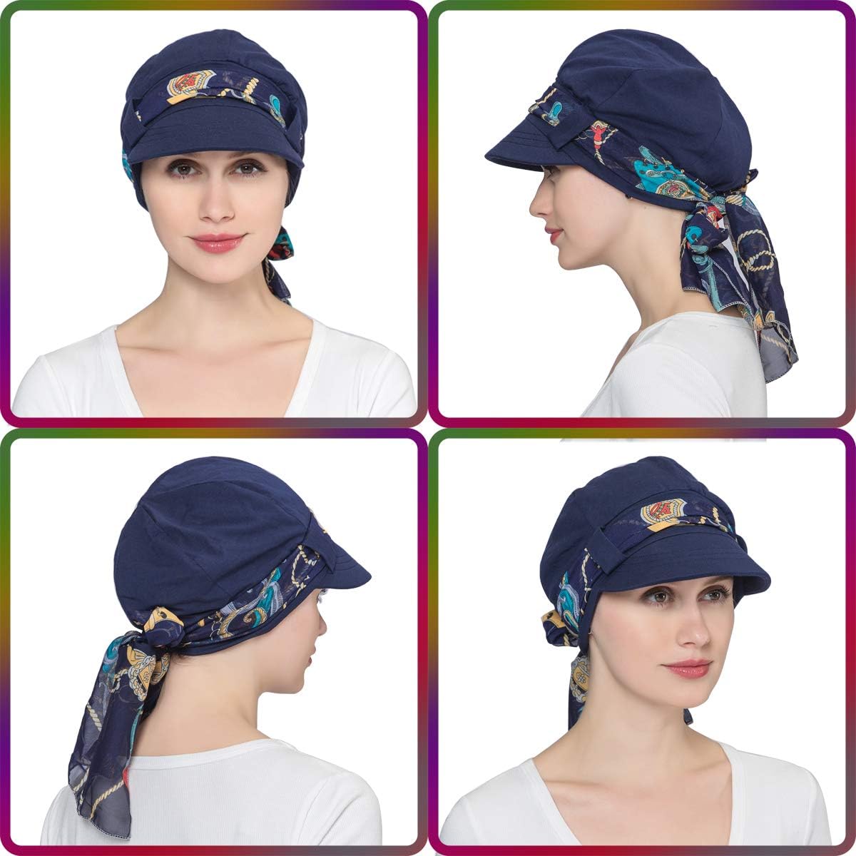 JarseHera Chemo Hats for Women Bamboo Cotton Lined Newsboy Caps with Scarf Double Loop Headwear for Cancer Hair Loss - Image 5