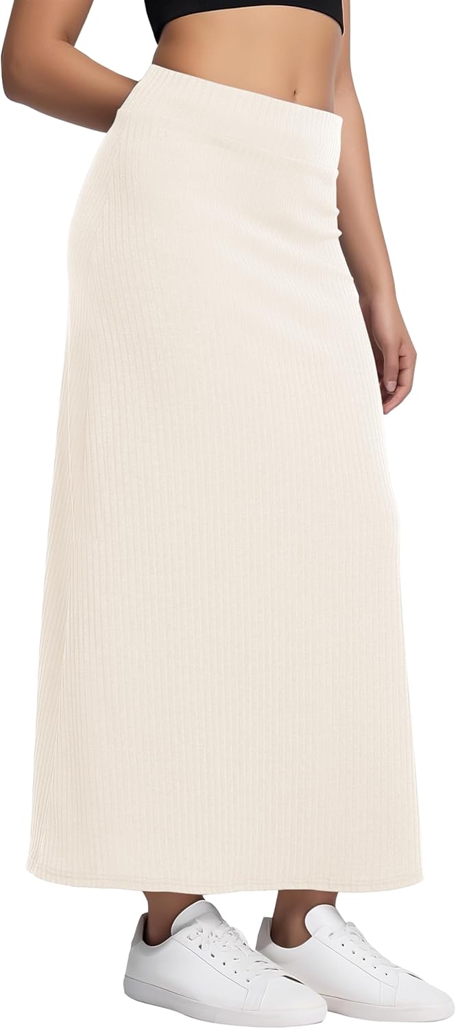 Urban CoCo Women's High Waist A-Line Maxi Skirt Comfy Ribbed Knit Long Skirt - Image 4