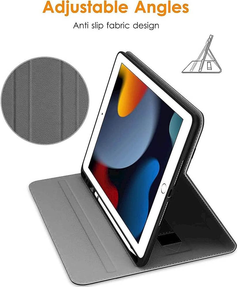 SaharaCase Multi-Angle Case for Apple iPad 10.2" (9th Generation 2021) [Shockproof Bumper] Built in Pencil Holder Rugged Protection Hand Strap Antislip Leather Kickstand (Black)