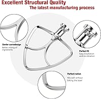 Vista 3 de Batidor plano de acero inoxidable de 4.5-5 cuartos para batidora de pie KitchenAid, accesorios de accesorio de paleta de ayuda de cocina, sin