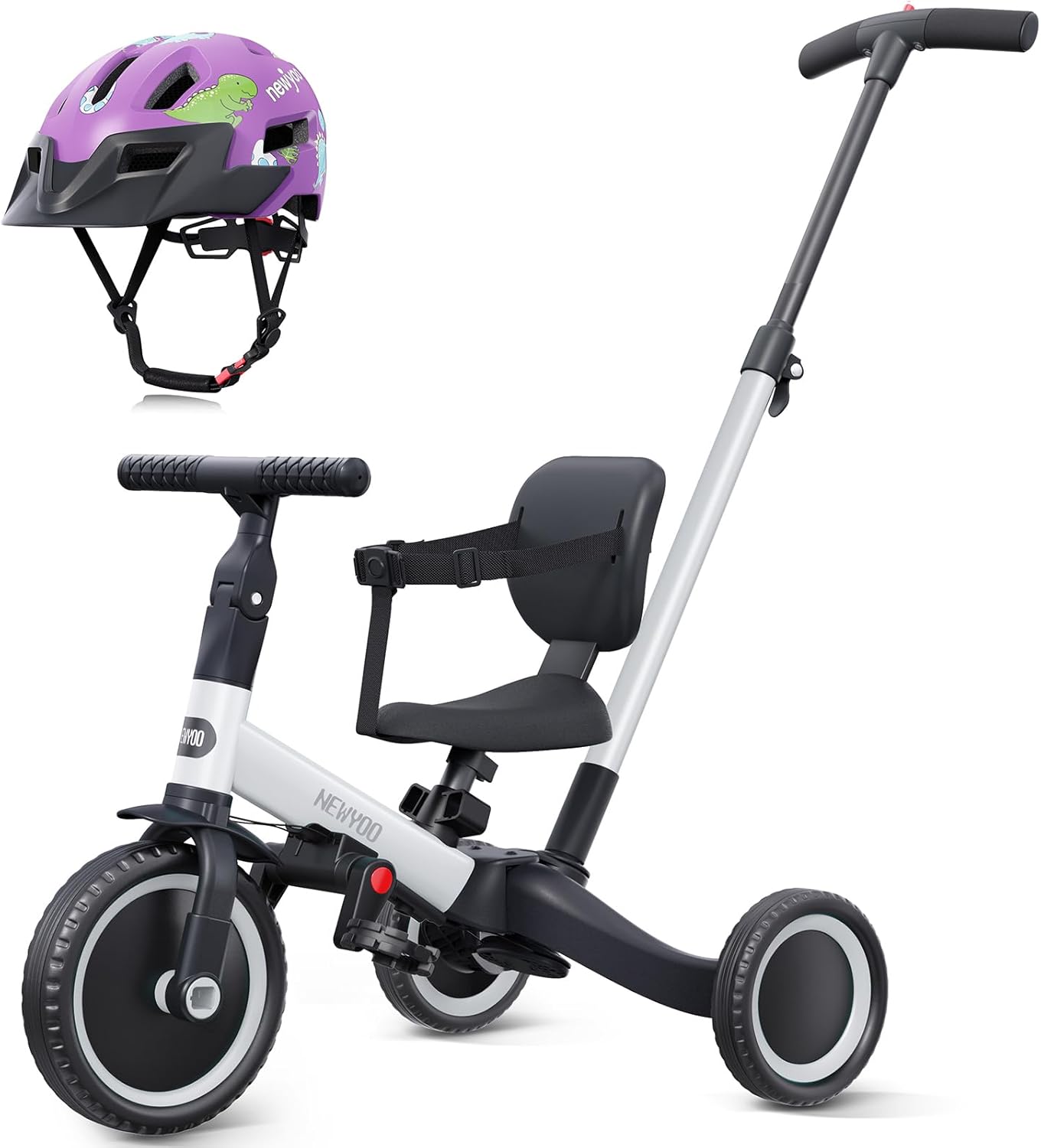 newyoo Toddler Tricycle with Helmet, Toddler Bike, Tricycles for 1-3 Year Olds, Kids Bike Helmet for 1-5 Year Olds, White