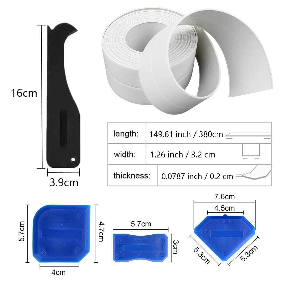 Caulk Strip 2 Pack, Caulk Tape Self Adhesive, Caulking Tape, Sealing Waterproof Silicone Tape for Bathtub, Bathroom, Sink, Kitchen Countertop, Shower, Toilet and Wall Corner (4 Pcs Tool): Industrial & Scientific