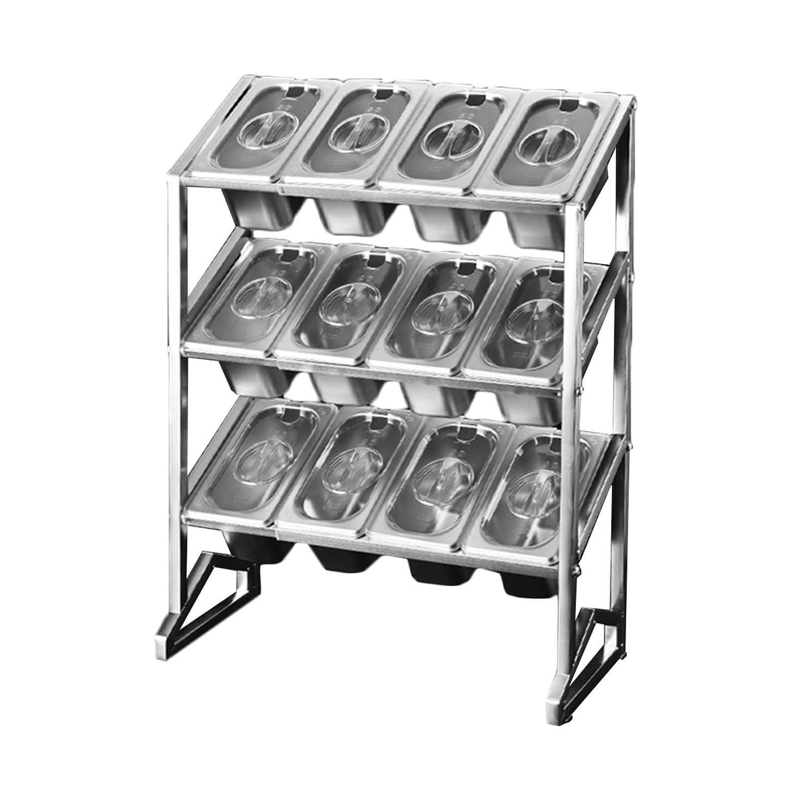 Organizador de especias de acero inoxidable de 3 niveles con tapa, 15 compartimentos para almacenamiento de encimera de cocina, elegante diseño plateado (47 x 19 x 63 cm), soporte perfecto para