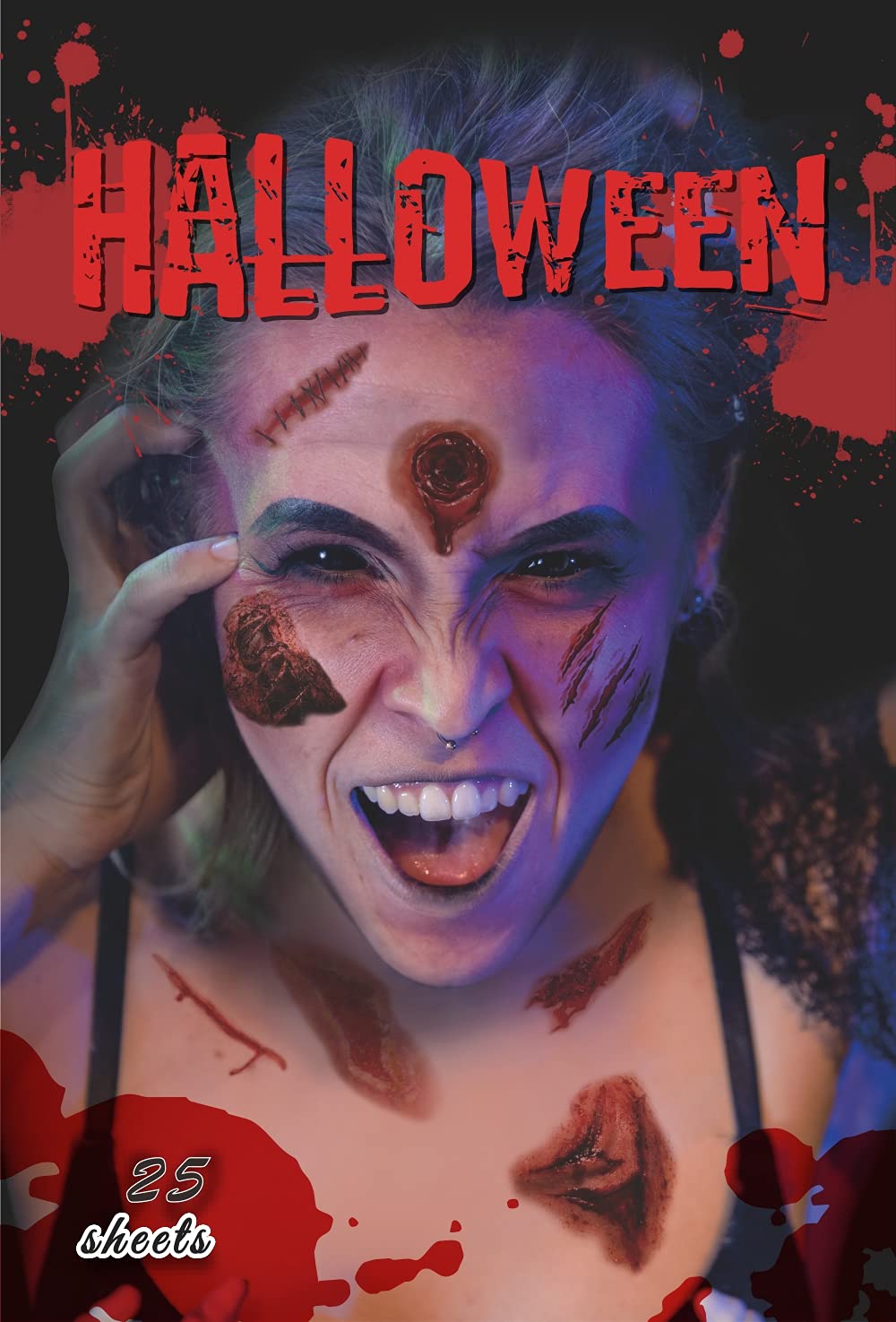 Womaha 25 Sheets Halloween Small Scar Temporary Tattoo Sticker 25 Styles Fake Scar Wound Tattoos