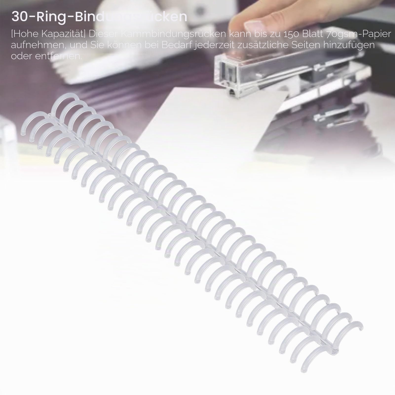 Tissting 10 Stück Kunststoff Binderücken für A4/B5/A5 Papier, 19mm Durchmesser 30 Ringe Spiralbinderücken 150 Blatt Kapazität Selbstschneidende Spiralbindungsspulen Transparent