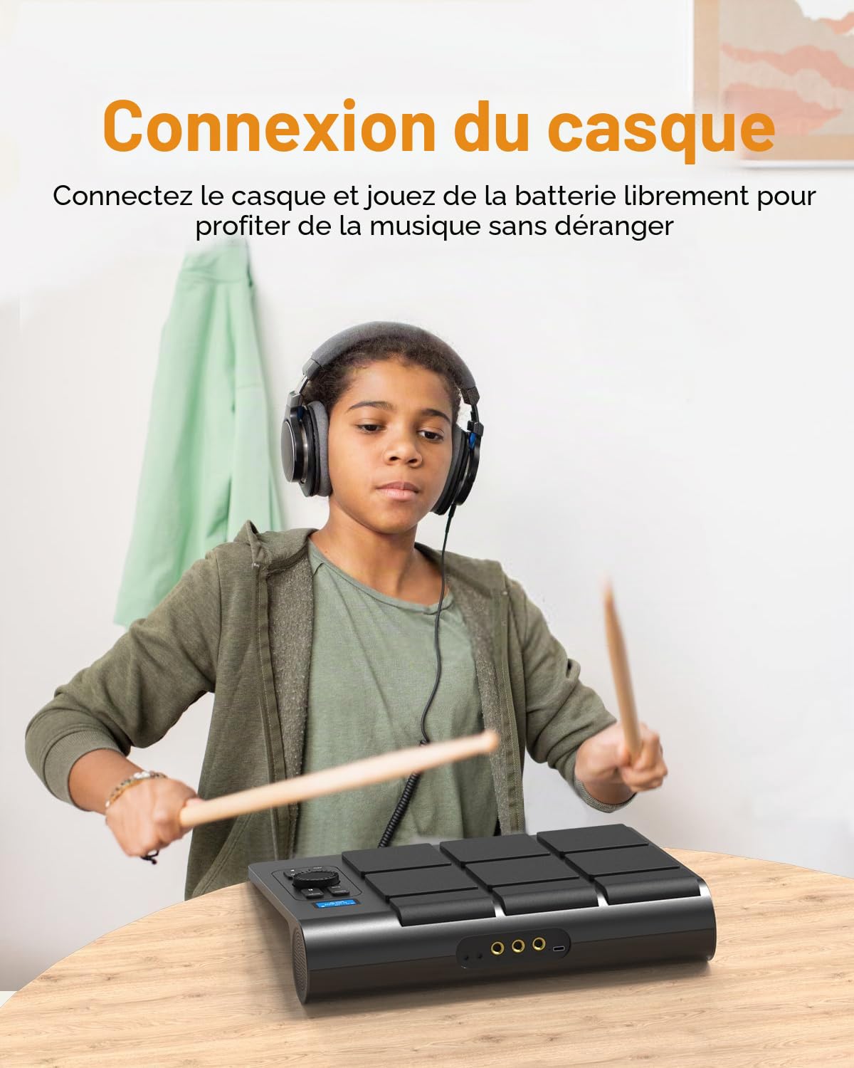 Kit de batterie électrique portable 9 pads avec écran LCD, deux haut-parleurs stéréo et pédales – Batterie numérique pour débutants/professionnels, compatible PC/Mac, pratique à domicile et