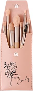 Personalized Birth Flower Makeup Brush Bag with 8 Pcs Brushes Custom Name Makeup Brush Bag Makeup Organizer Travel Makeup Brush Bag Wedding Makeup Brushes for Women Girls
