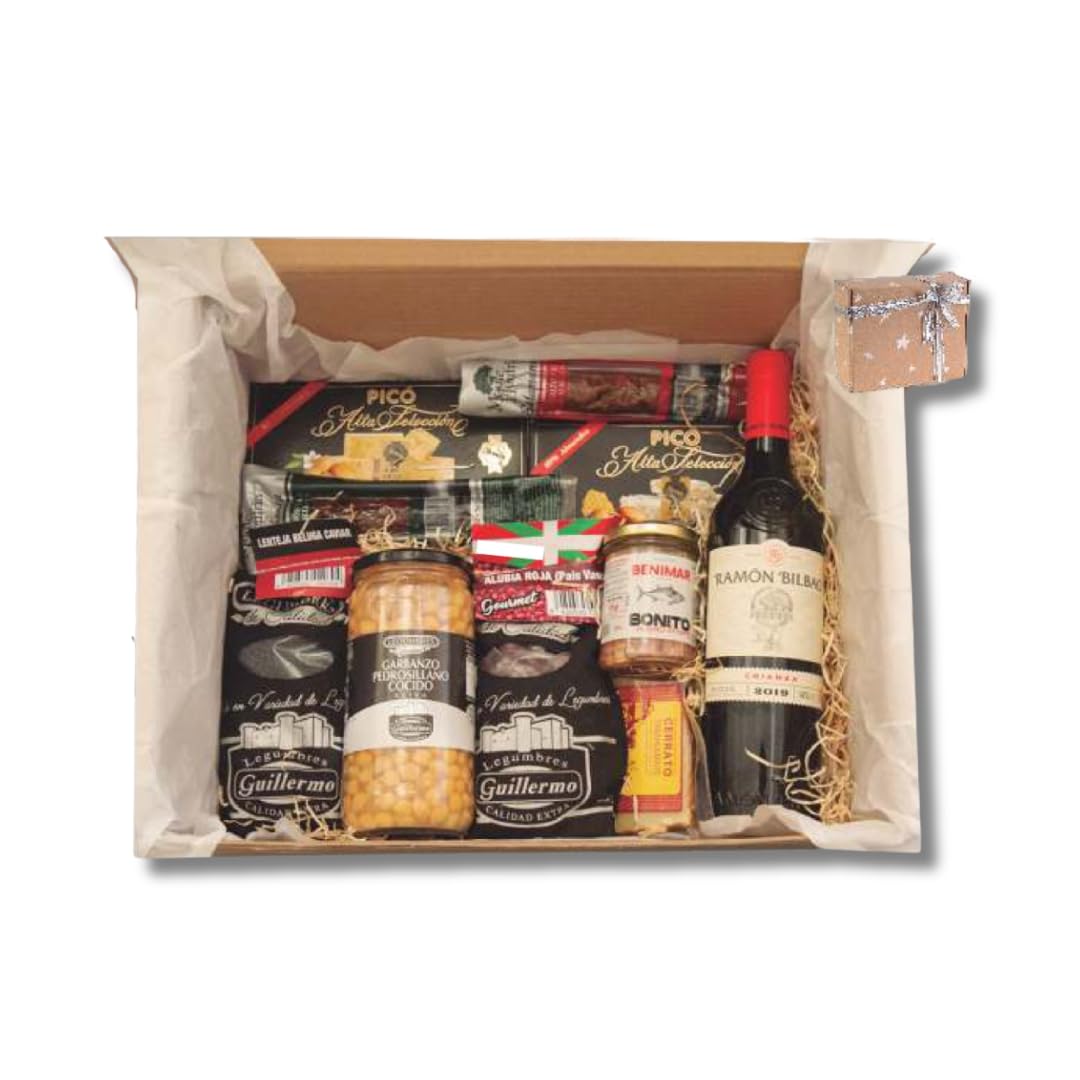 Guillermo | Cesta de Navidad Regalo | Legumbres, Vino, Charcutería Ibérica y Conservas Gourmet