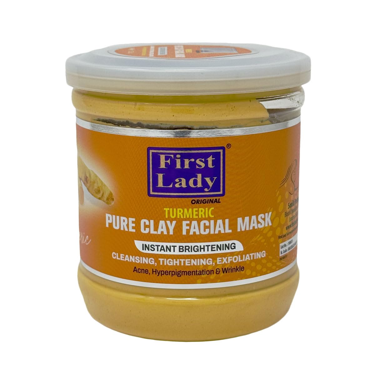 First Lady Turmeric Clay Face Mask 440g, Brightening & Deep Cleansing Face Mask, Pore Minimising