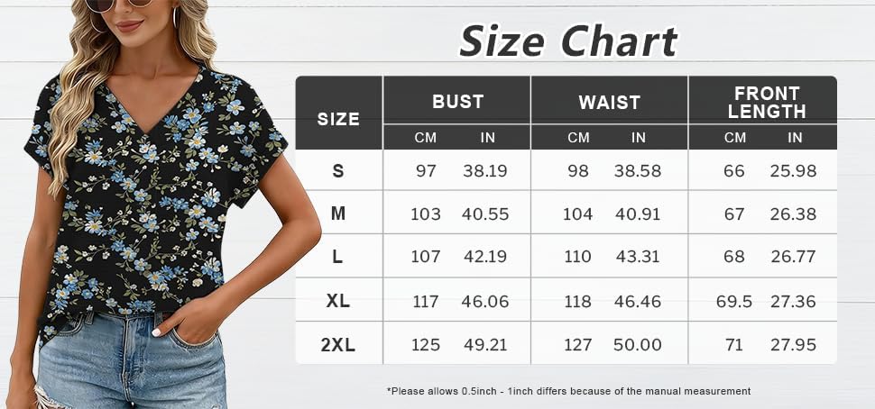Women Tops Short Sleeve Shirt Floral Tunic V Neck Boho Loose Fit Flowy Blouse - Image 3