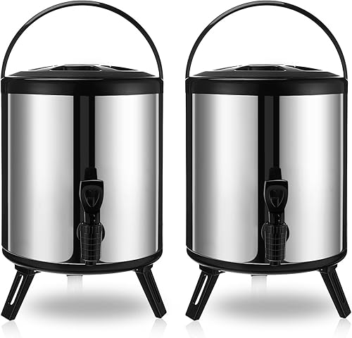 Tioncy Dispensador de bebidas aislado de acero inoxidable, 2 unidades, dispensador térmico de bebidas de café caliente y frío con grifo para agua