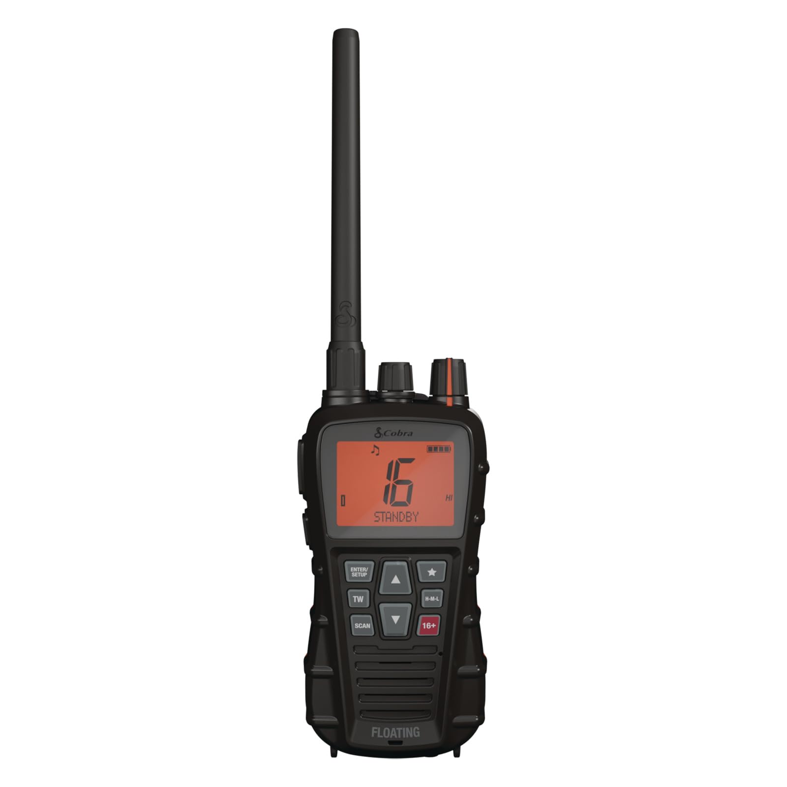 Cobra BlueBound 350 - Radio VHF marina portatile galleggiante da 6 Watt, galleggiante n' Flash, impermeabile IPX7, sommergibile, display LCD giorno/notte, scansione di memoria, Tri-Watch, nero