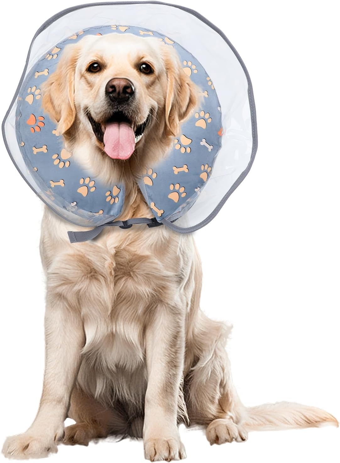 Inflatable Dog Cone Collar After Surgery, Large Dog Neck Donut Collar with Preventive Adjustable Anti-Licking Washable Pet Puppy Cone Collar for Small Medium Large Dogs & Cats (Gray, M)