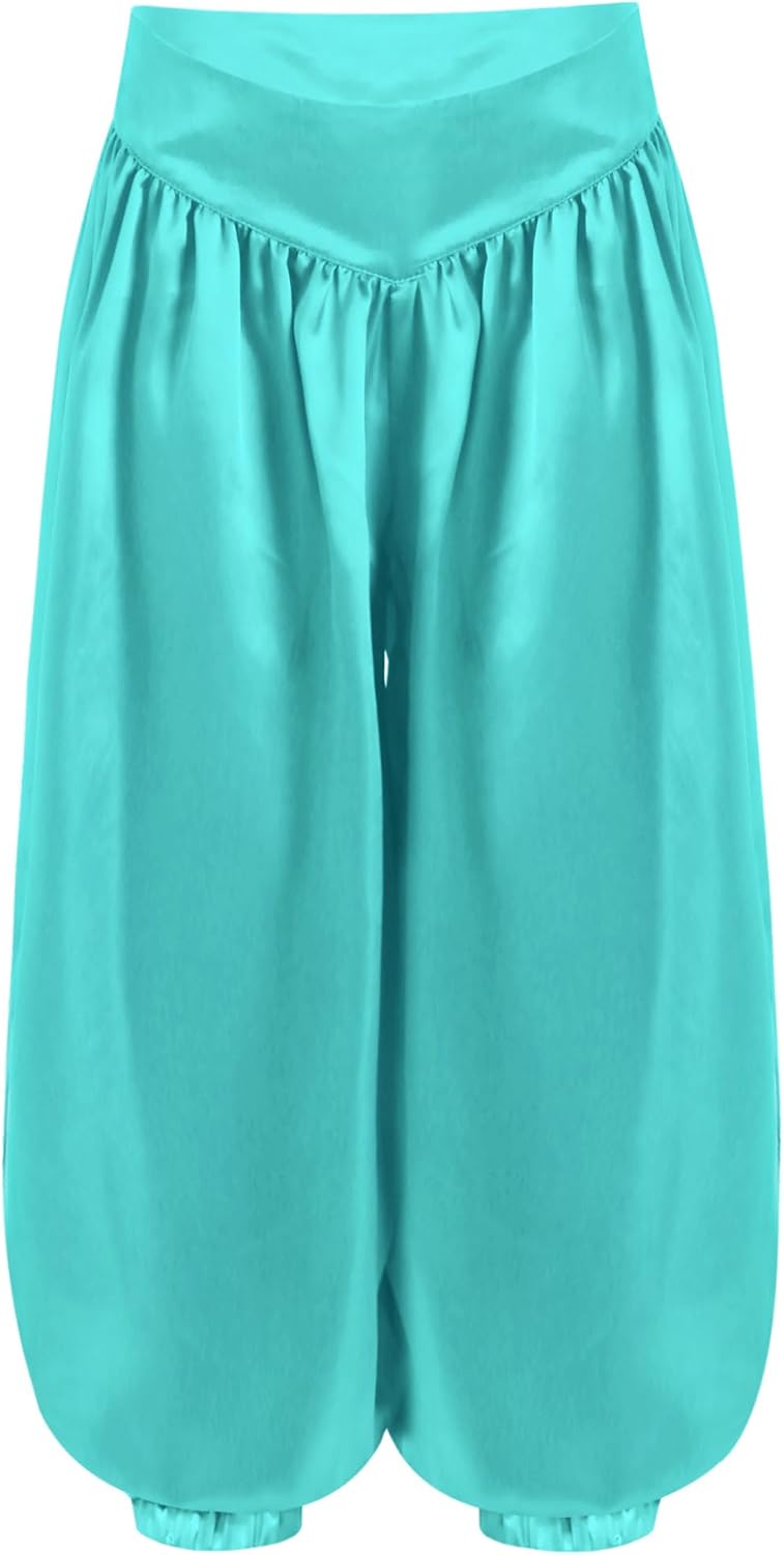Alvivi Kids Girls Satin Belly Dance Pants Yoga Palazzo Trousers Tribal Arabic Princess Costume for Carnival Performance